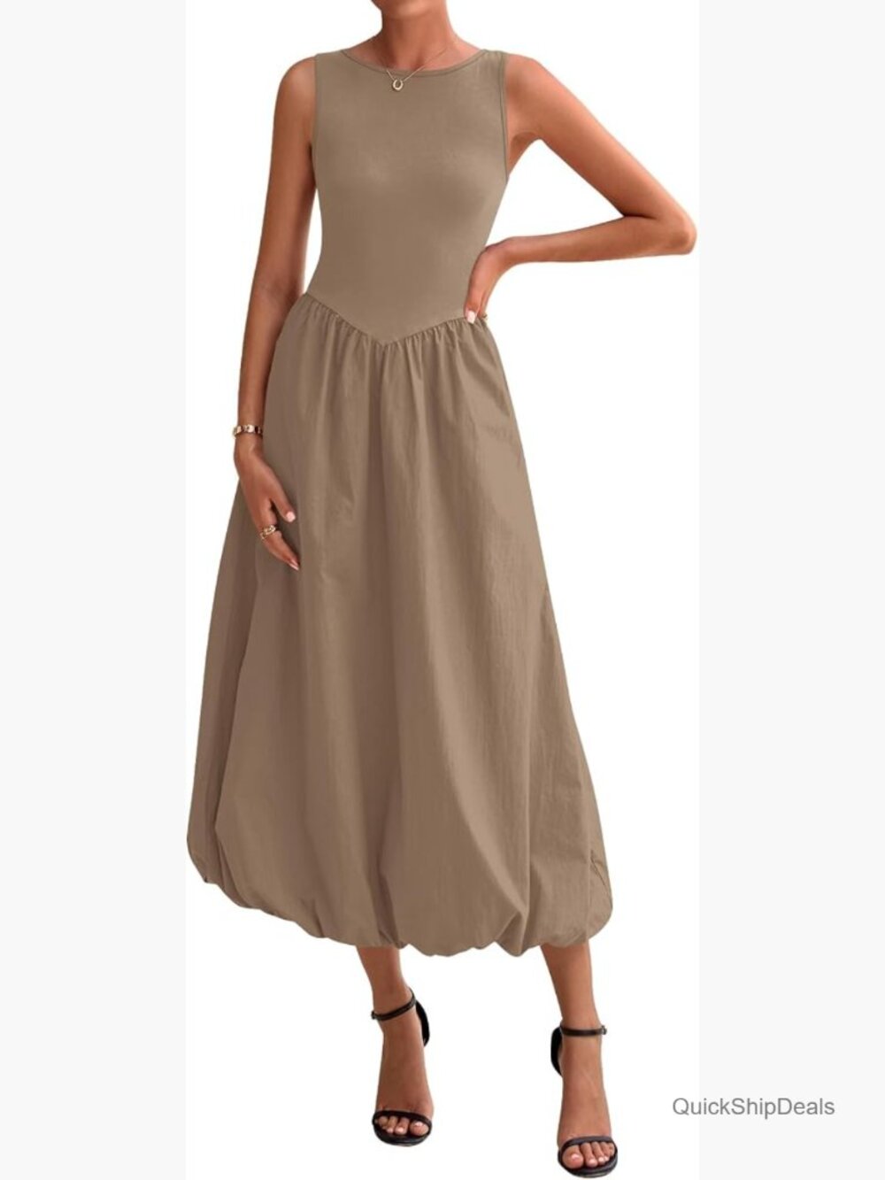 Sleeveless Patchwork Knit Midi Dress with Pockets - Picture 1 of 7